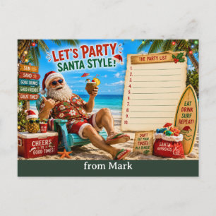 Santa Claus Beach Christmas Party Invitation Postcard