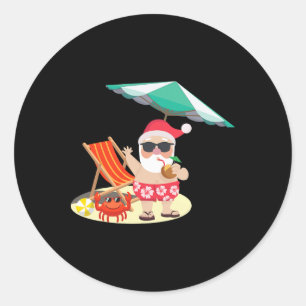 Santa Claus Beach Funny Summer Christmas In July T Classic Round Sticker