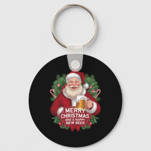 Santa Claus Beer Drinker Gift Merry Christmas Happ Keychain