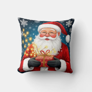 Santa Claus Beside Christmas Tree And Gifts Throw Pillow