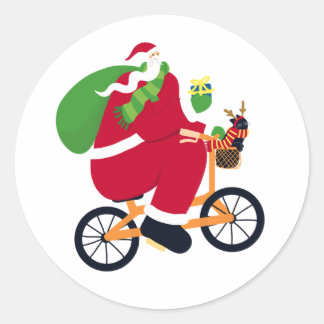 Santa Claus bike Classic Round Sticker