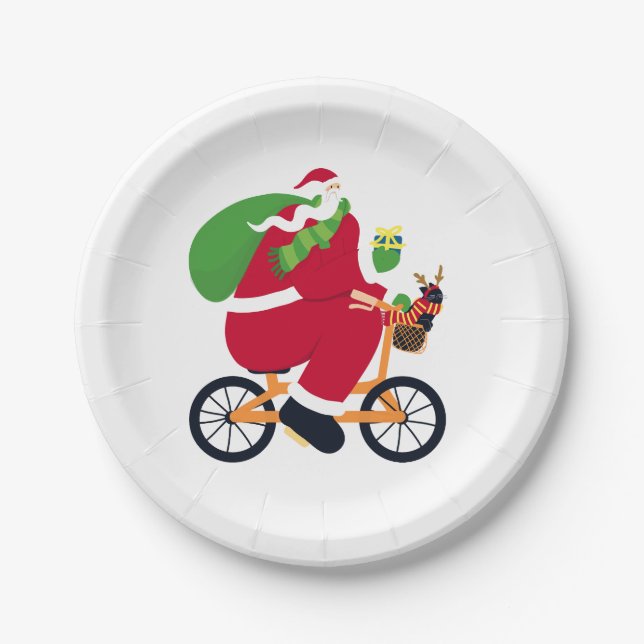 Santa Claus bike  Paper Plate (Front)