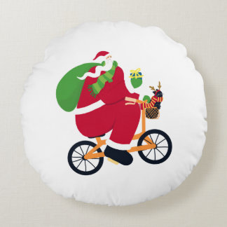Santa Claus bike Round Pillow