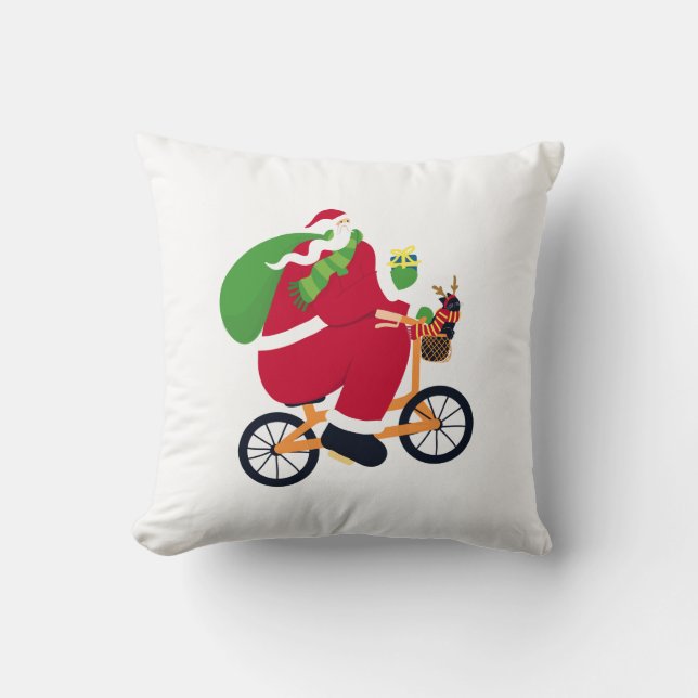 Santa Claus bike  Throw Pillow (Front)