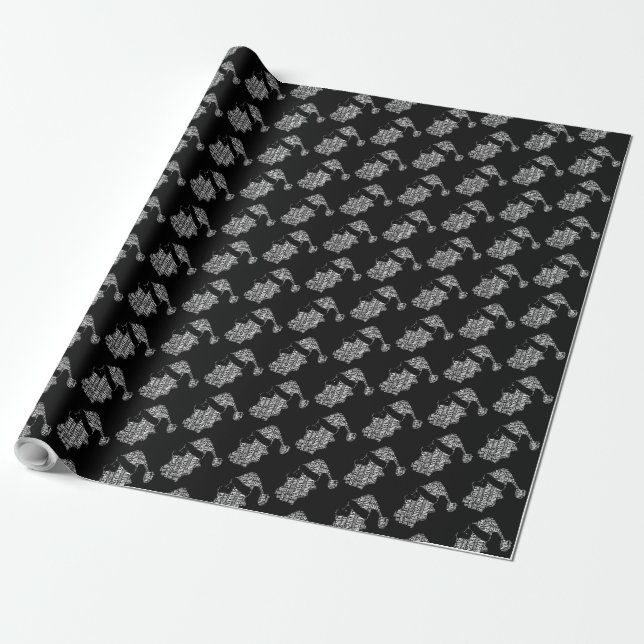 Santa Claus Black and White Christmas Typography Wrapping Paper (Unrolled)