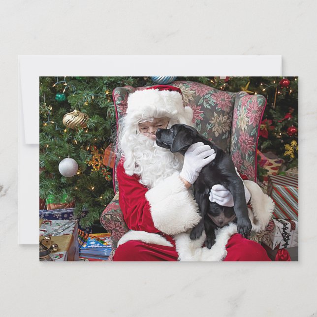 Santa Claus Black Lab Dog Christmas Cute Puppy Holiday Card (Front)