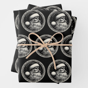Santa Claus Black Vintage Wrapping Paper Sheet