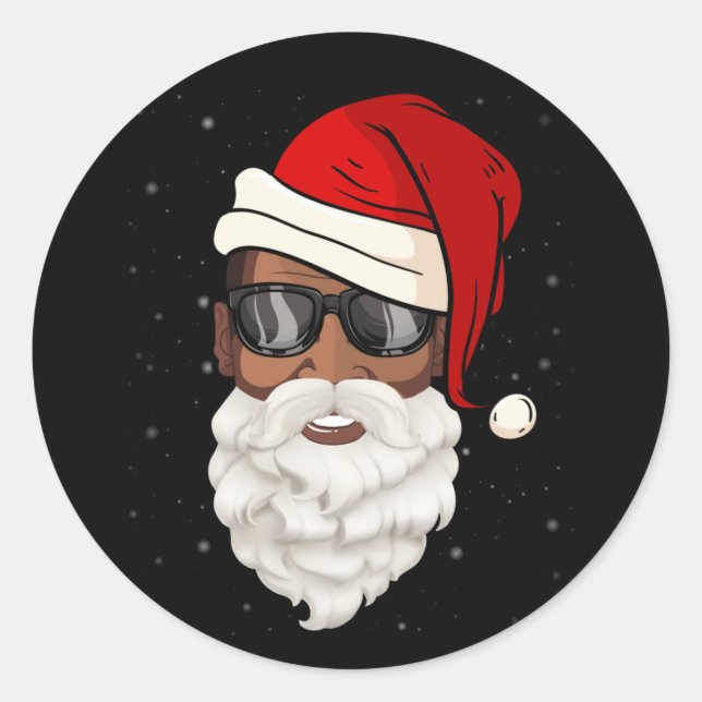 Santa Claus Black Xmas Santa Afro African American Classic Round Sticker (Front)