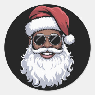 Santa Claus Black Xmas Santa Afro African American Classic Round Sticker