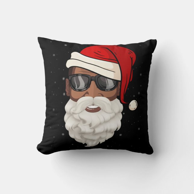 Santa Claus Black Xmas Santa Afro African American Throw Pillow (Front)