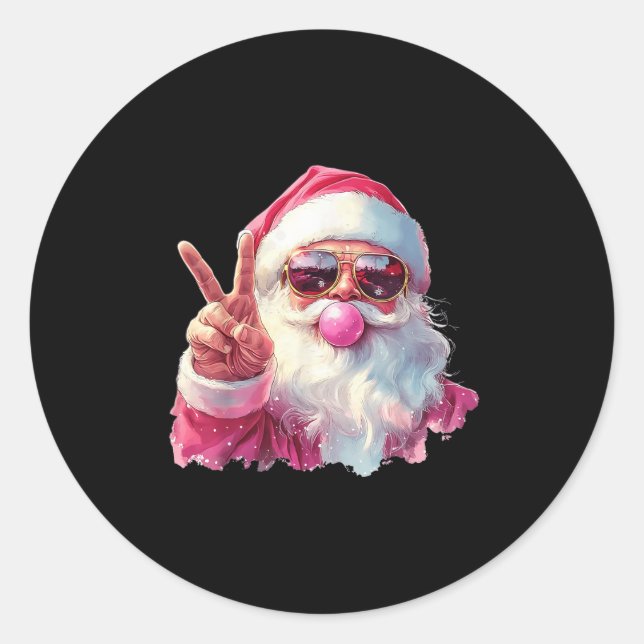 Santa Claus Blowing Bubble Gum Nk Sungles Christma Classic Round Sticker (Front)
