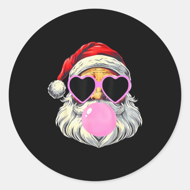 Santa Claus Blowing Bubble Gum Nk Sungles Christma Classic Round Sticker (Front)