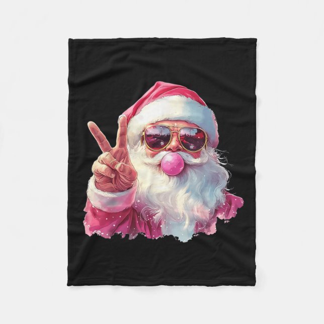 Santa Claus Blowing Bubble Gum Nk Sungles Christma Fleece Blanket (Front)