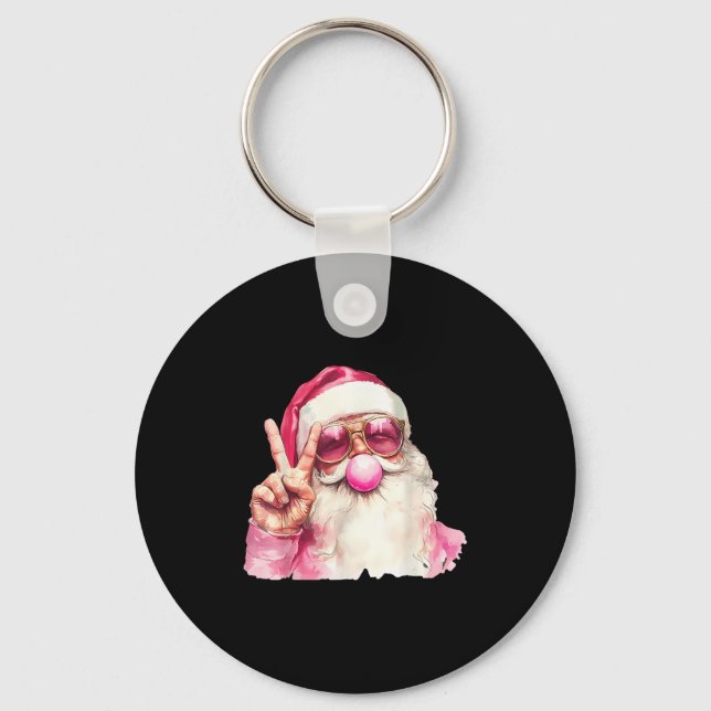 Santa Claus Blowing Bubble Gum Nk Sungles Christma Keychain (Front)