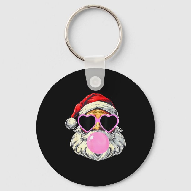 Santa Claus Blowing Bubble Gum Nk Sungles Christma Keychain (Front)