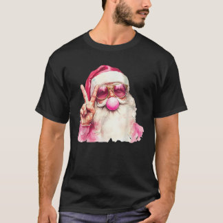 Santa Claus Blowing Bubble Gum Pink Sunglasses Chr T-Shirt