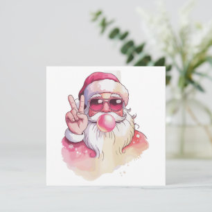 Santa Claus Blowing Bubble Gum Pink Sunglasses  Holiday Card