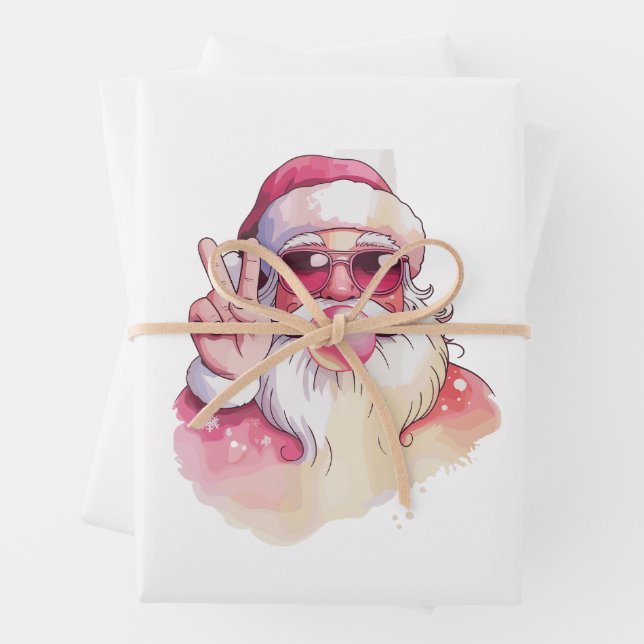 Santa Claus Blowing Bubble Gum Pink Sunglasses  Wrapping Paper Sheet (In situ)