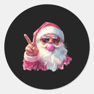 Santa Claus Blowing Bubble Gum Pink Sungles Christ Classic Round Sticker