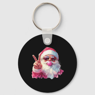 Santa Claus Blowing Bubble Gum Pink Sungles Christ Keychain