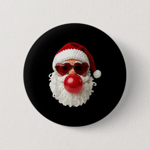 Santa Claus Blowing Yarn Crochet Bubble Gum Heart  2 Inch Round Button