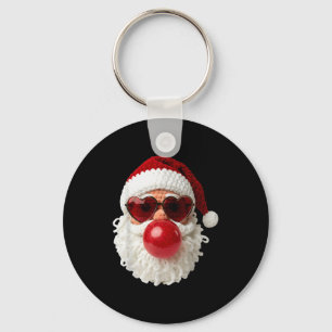 Santa Claus Blowing Yarn Crochet Bubble Gum Heart Keychain