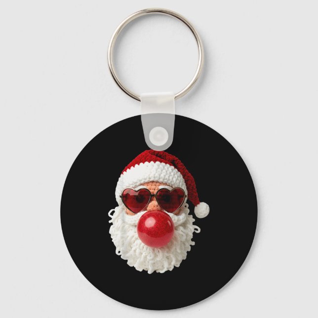 Santa Claus Blowing Yarn Crochet Bubble Gum Heart  Keychain (Front)
