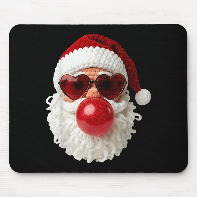 Santa Claus Blowing Yarn Crochet Bubble Gum Heart  Mouse Pad (Front)