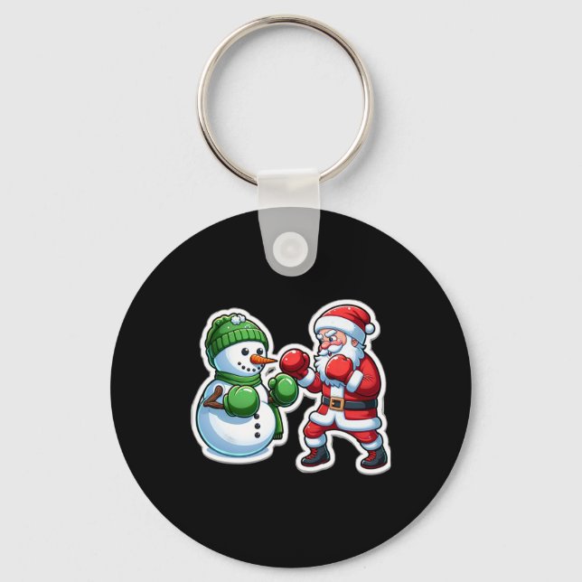 Santa Claus Boxing Snowman Christmas  Keychain (Front)