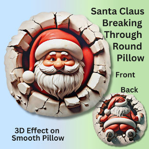 Santa Claus Breaking Through Wall - 3D Effect Round Pillow