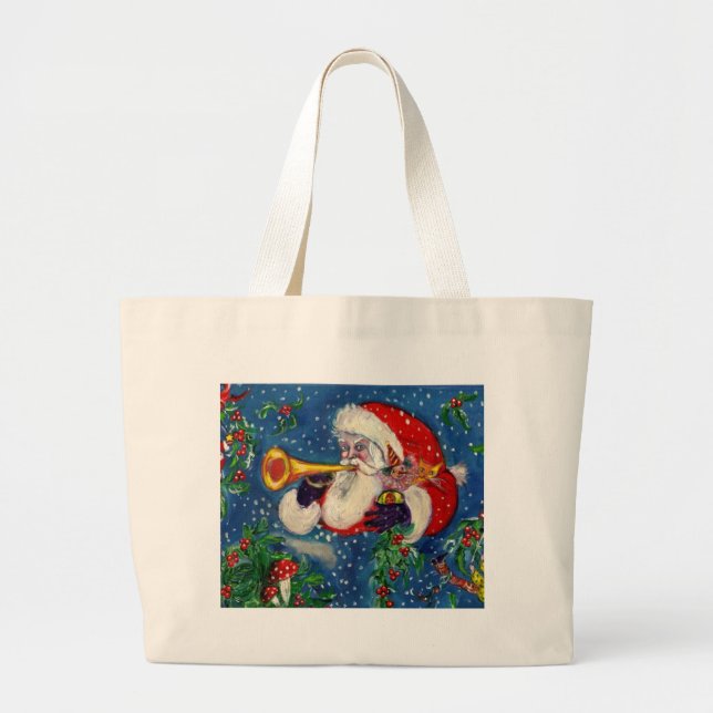 SANTA CLAUS  BUGLER Musical Christmas Night Large Tote Bag (Front)