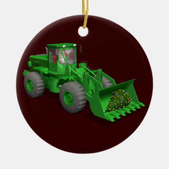 Santa Claus Bulldozer Operator Ceramic Ornament (Front)