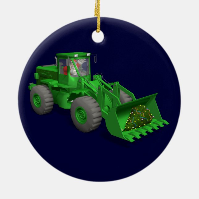 Santa Claus Bulldozer Operator Ceramic Ornament (Back)