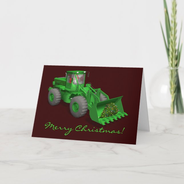 Santa Claus Bulldozer Operator Holiday Card (Front)