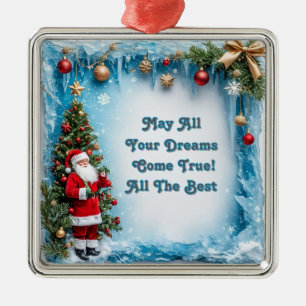 Santa Claus by a Festive Christmas Tree Metal Ornament