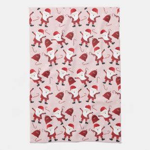 Santa Claus Candy Canes Snowflakes Pattern Red Kitchen Towel