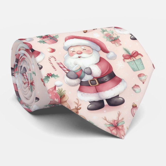 Santa Claus Candy Canes Tie (Rolled)