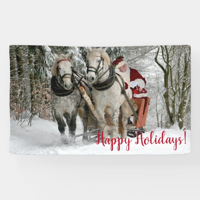 Santa Claus Carriage Christmas Holiday Banner (Horizontal)