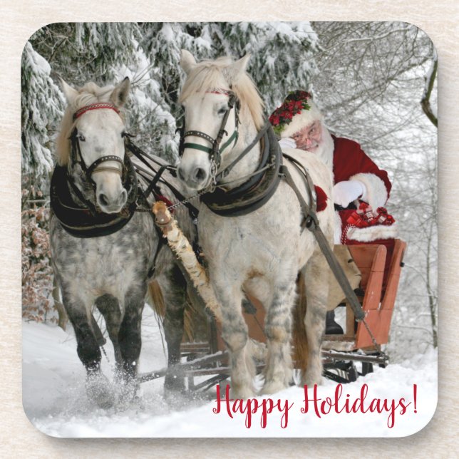 Santa Claus Carriage Christmas Holiday Coaster (Front)