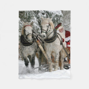Santa Claus Carriage Christmas Holiday Fleece Blanket