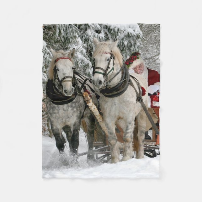 Santa Claus Carriage Christmas Holiday Fleece Blanket (Front)