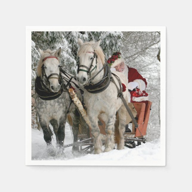 Santa Claus Carriage Christmas Holiday Napkin (Front)