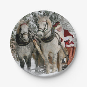 Santa Claus Carriage Christmas Holiday Paper Plate