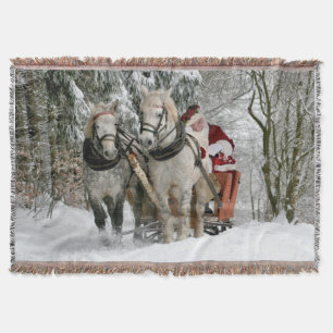 Santa Claus Carriage Christmas Holiday Throw Blanket