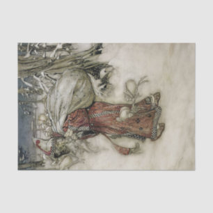 Santa Claus Carrying a Sack of Gifts through Snow Tissue Paper