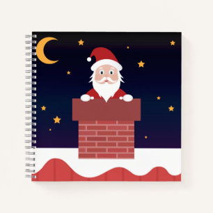 Santa Claus cartoon Xmas night down the Chimney  Notebook