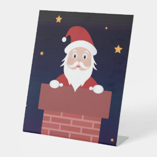 Santa Claus cartoon Xmas night down the Chimney T Pedestal Sign