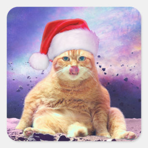 Santa Claus Cat Moon Square Sticker