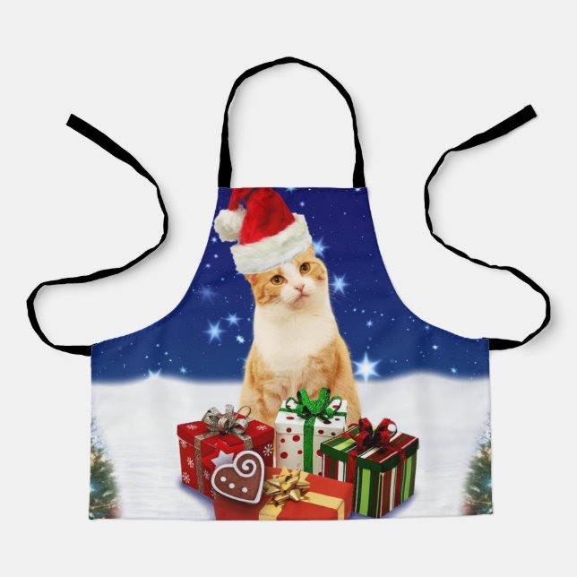 Santa Claus Cat with Christmas Gift Apron (Front)