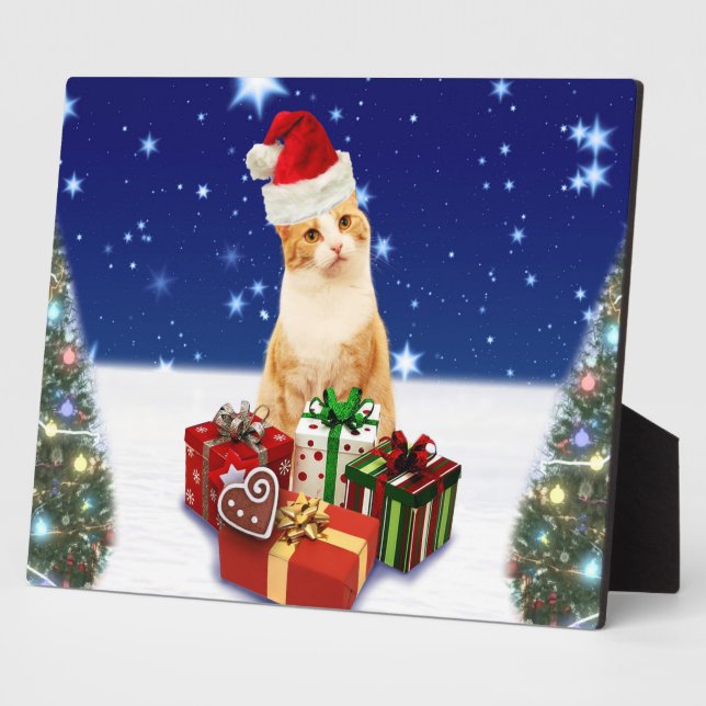 Santa Claus Cat with Christmas Gift Plaque (Side)